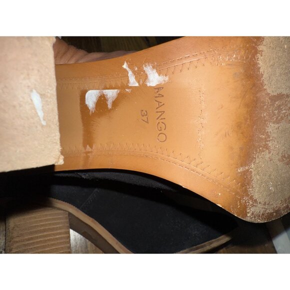 Mango Black Suede Block Heel Ankle Boots Booties Size 6.5 37 - Picture 10 of 13